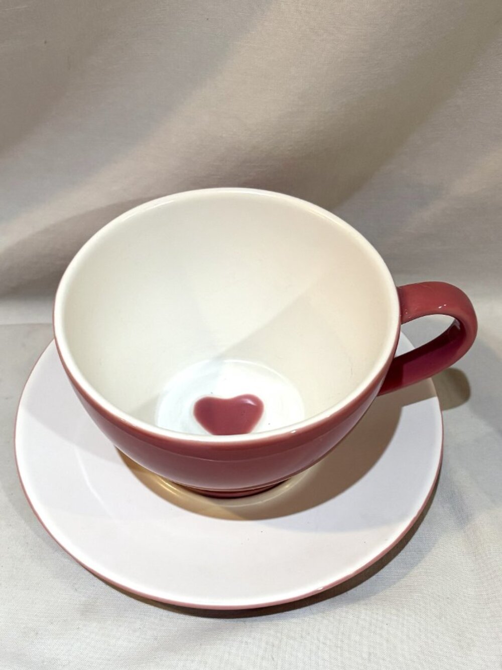 Starbucks 2005 Pink Heart Latte Cappuccino Coffee Mug Teacup & Saucer Valentine
